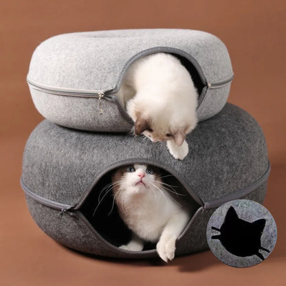 Cat Tunnel Bed - Interactive Felt Indoor Toy for Cats and Kittens - My Pet Serenity