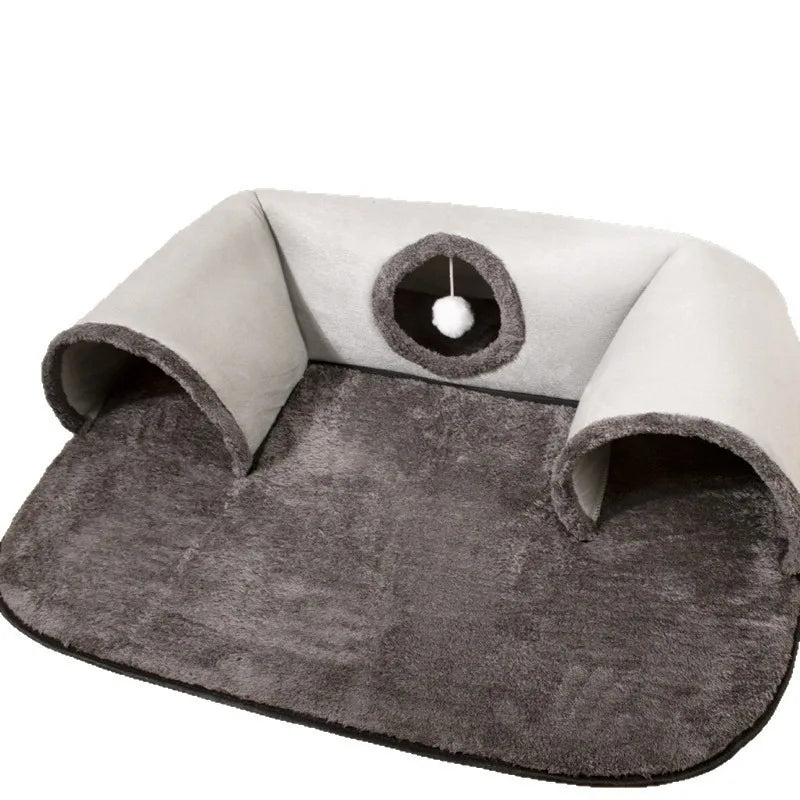 U-shaped Cat Tunnel Bed – Interactive Hide & Seek Nest, Washable - My Pet Serenity