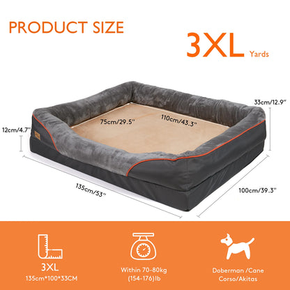 Large orthopedic memory foam dog bed with bolster and waterproof - My Pet Serenity