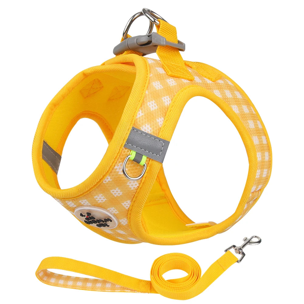 Checkered Pet Harness and Leash Set for Small Dogs & Cats, Breathable - My Pet Serenity