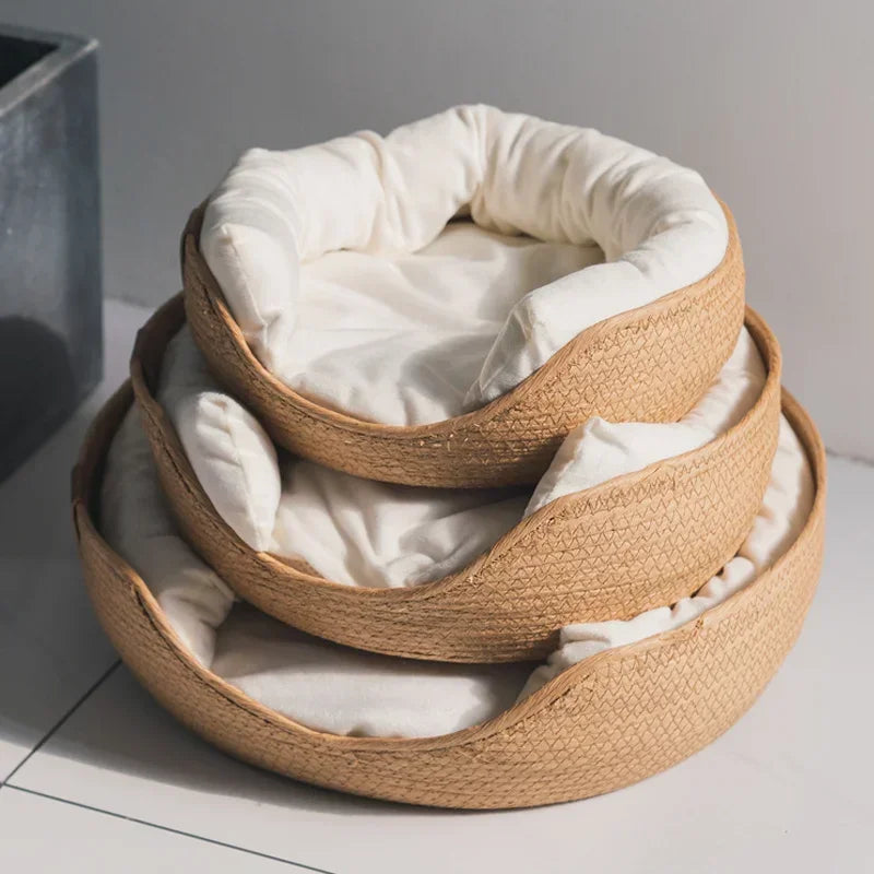 Soft Cat and Dog Bed in Bamboo Weave – Cozy Four-Season Sleep Nest - My Pet Serenity
