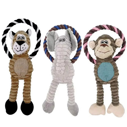 Dog Plush Squeaky Toy Set Lion, Elephant, Monkey – Interactive Chew - My Pet Serenity