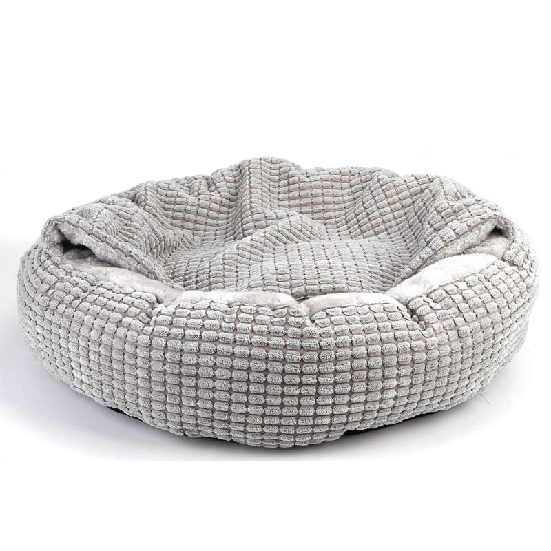 Hooded Orthopedic Donut Dog Bed Fluffy Washable Non-Slip Calming Cave - My Pet Serenity