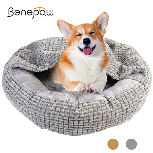 Hooded Orthopedic Donut Dog Bed Fluffy Washable Non-Slip Calming Cave - My Pet Serenity