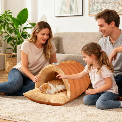 Semi-Enclosed Pet Cave Bed for Cats & Small Dogs Warm Windproof Nest - My Pet Serenity