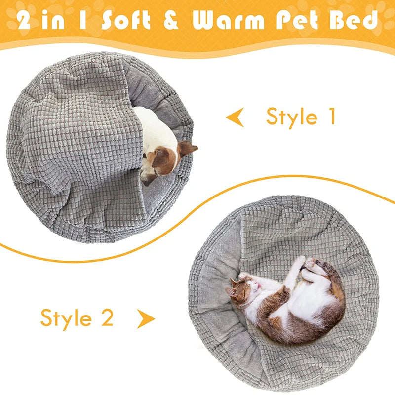 Hooded Orthopedic Donut Dog Bed Fluffy Washable Non-Slip Calming Cave - My Pet Serenity