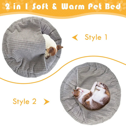 Hooded Orthopedic Donut Dog Bed Fluffy Washable Non-Slip Calming Cave - My Pet Serenity
