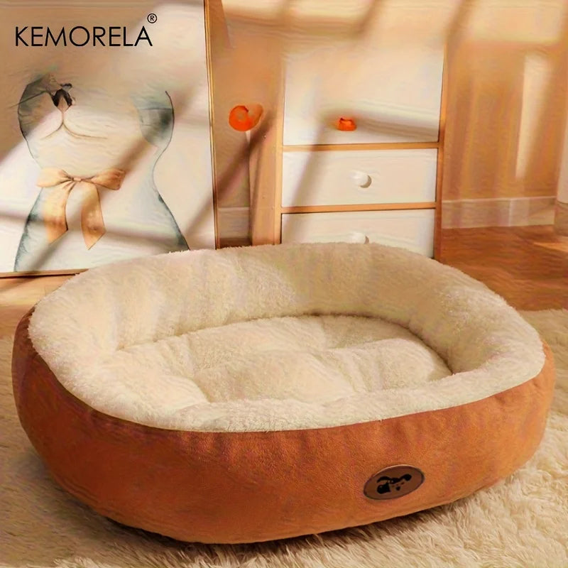 Plush Oval Pet Bed for Dogs & Cats Washable All-Season Cushion - My Pet Serenity