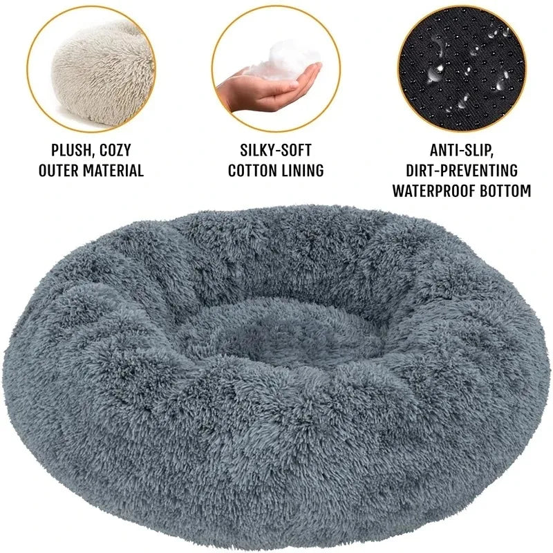 Round Dog and Cat Bed Winter Plush Washable Pet Bed for All Sizes - My Pet Serenity