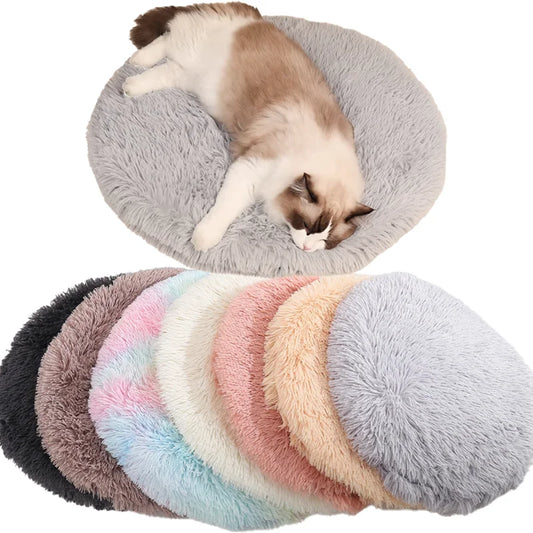 Round Cat & Small Dog Bed - Plush Fleece Sleep Mat, Cozy Nest - My Pet Serenity