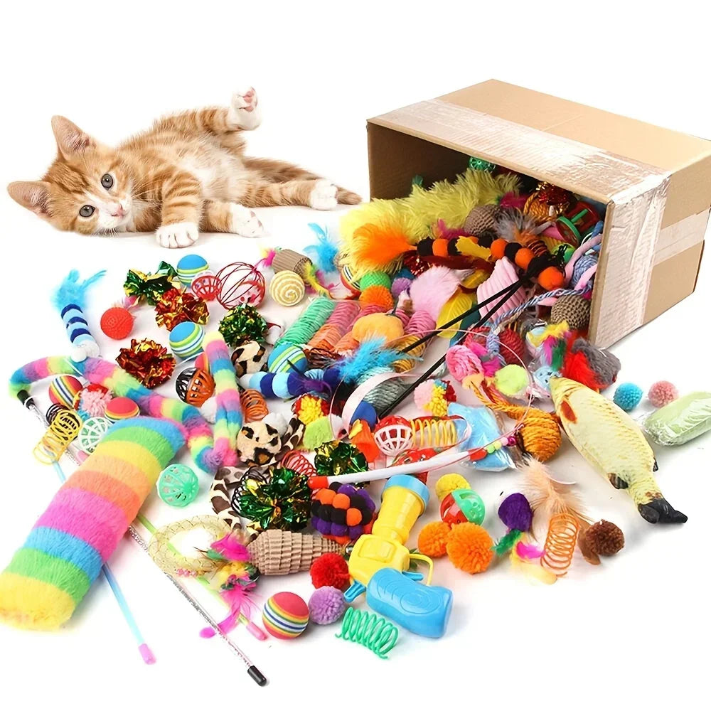 Cat Toys Mix Pack (56/28/14 pcs): Plastic & Plush for Multiple Cats - My Pet Serenity
