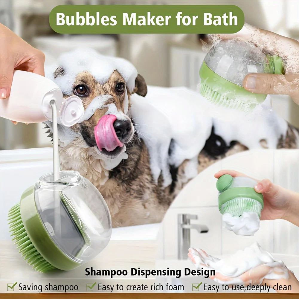 Dog Bath Brush with Soap Dispenser - Silicone Bristles, Pet Grooming - My Pet Serenity