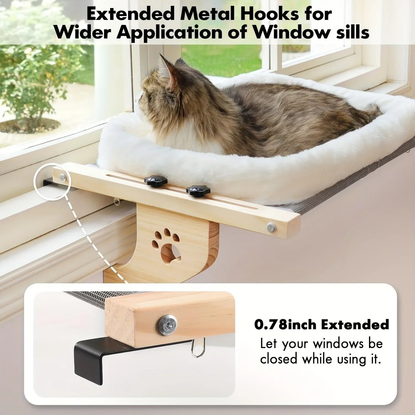 Adjustable Cat Window Perch with Fleece Hammock, Wall/Ceiling Mount - My Pet Serenity