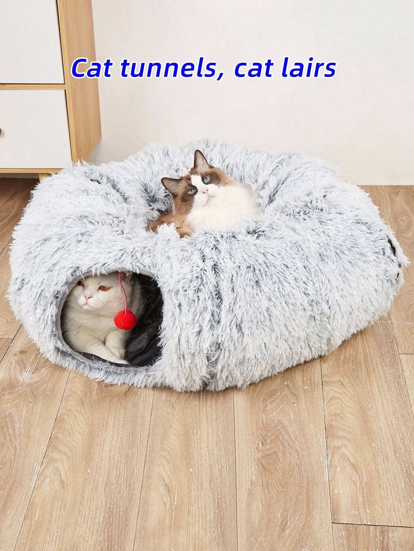 Winter Plush Cat Bed with Tunnel for Indoor Cats - Donut Peephole - My Pet Serenity