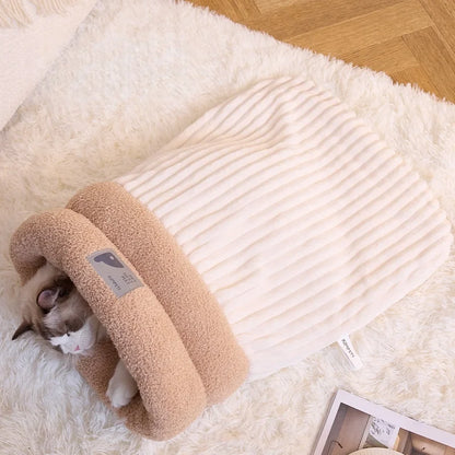 Thermal Cat Cave Bed with Enclosed Sleeping Bag for Anxious Cats - My Pet Serenity