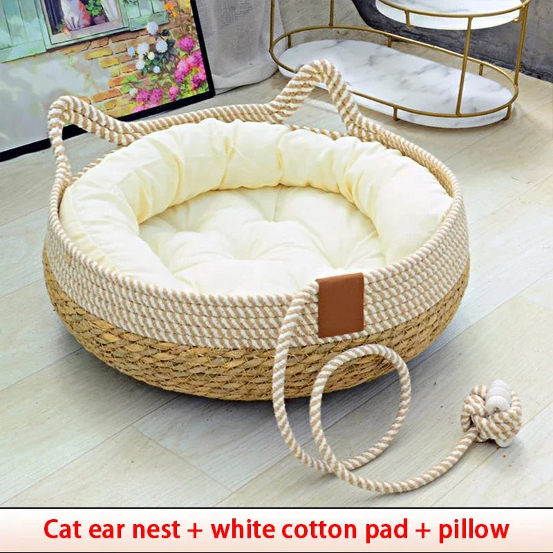 Four-Seasons Woven Cat Bed with Removable Cover, Washable - My Pet Serenity