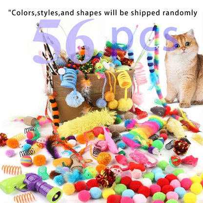 Cat Toys Mix Pack (56/28/14 pcs): Plastic & Plush for Multiple Cats - My Pet Serenity