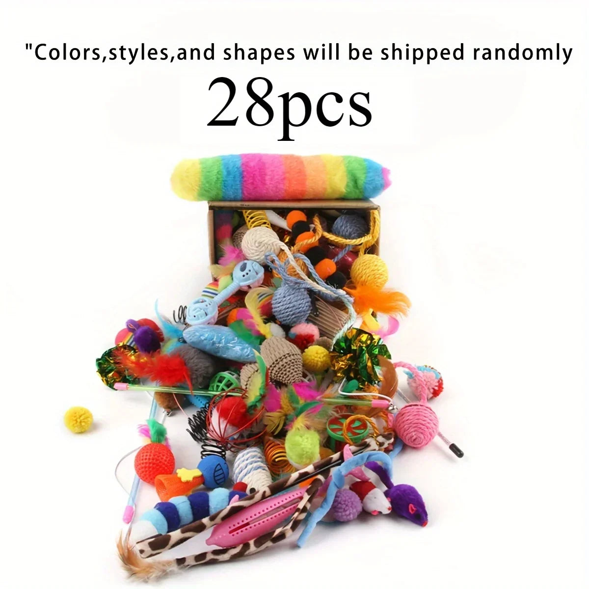 Cat Toys Mix Pack (56/28/14 pcs): Plastic & Plush for Multiple Cats - My Pet Serenity