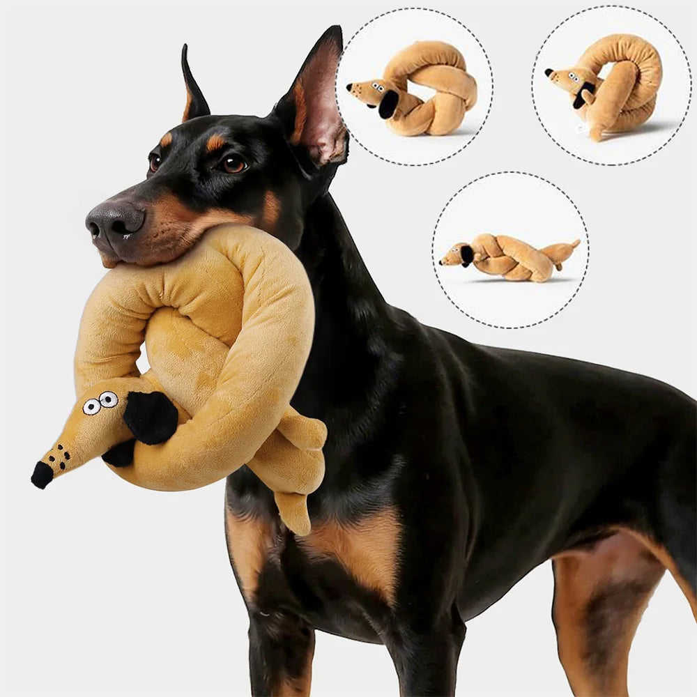 100cm Sausage Dog Plush Toy with Squeaker for Teething - My Pet Serenity