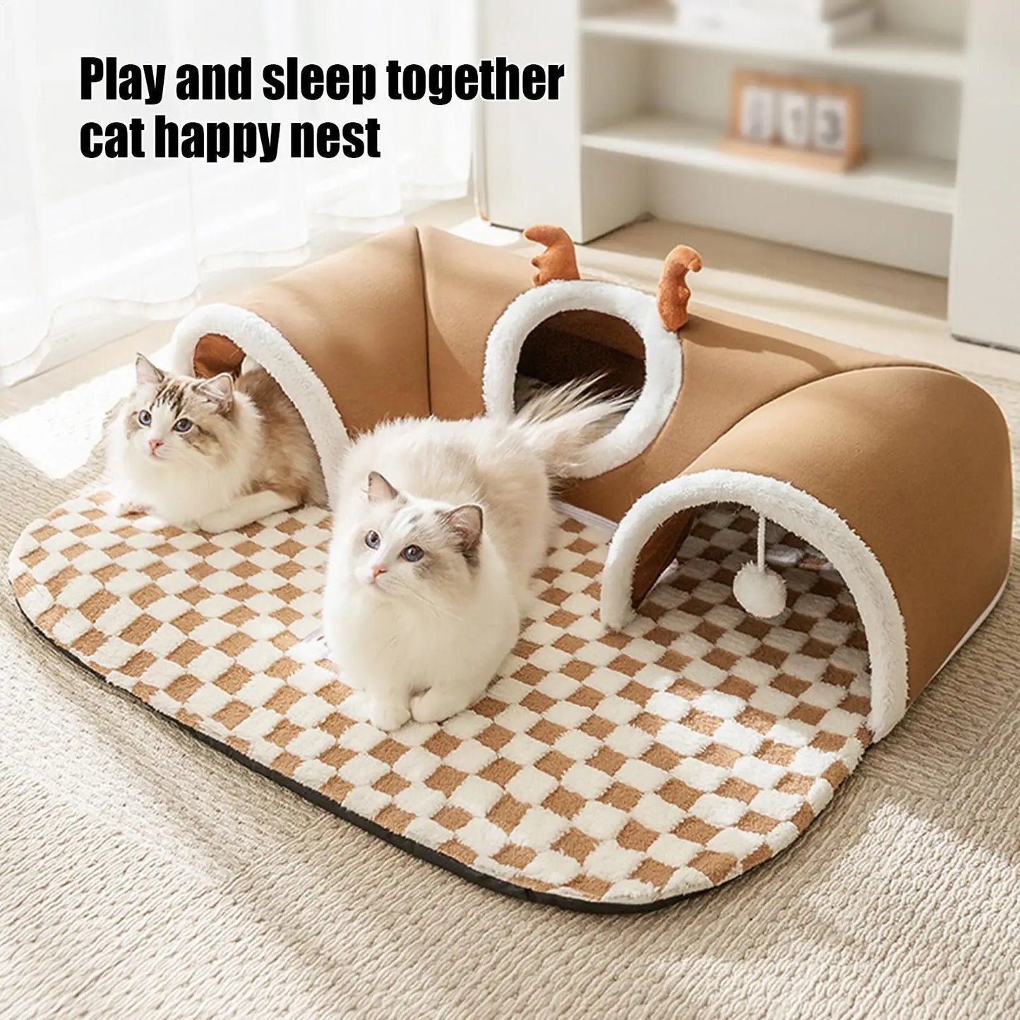 Cat Bed, Foldable Play Tunnel & Tent with Plush Mat – Indoor Hideaway - My Pet Serenity