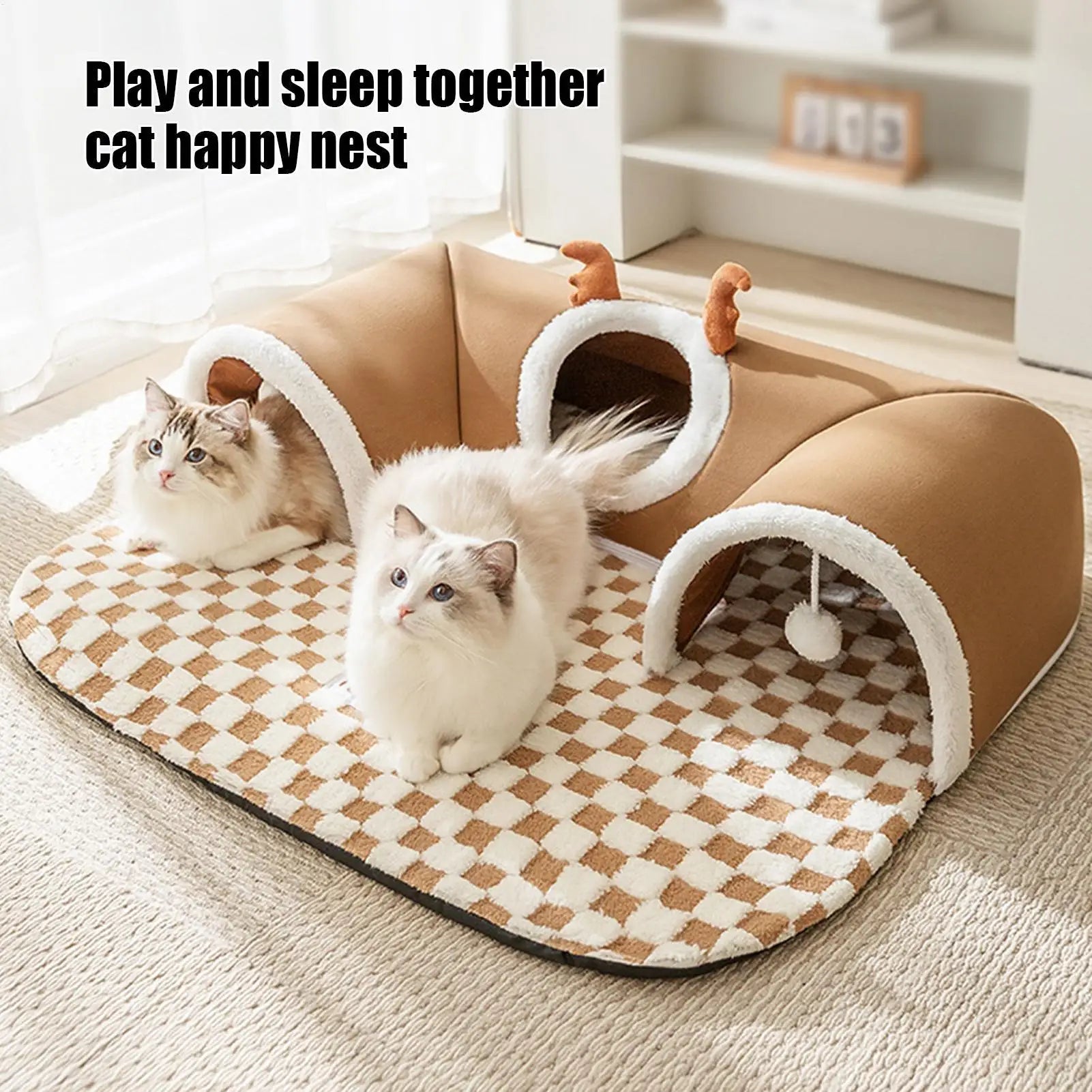 Cat Bed, Foldable Play Tunnel & Tent with Plush Mat – Indoor Hideaway - My Pet Serenity
