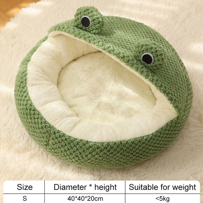 Winter Warm Dog Cat Nest Den - Plush Semi-Enclosed Frog Mattress - My Pet Serenity