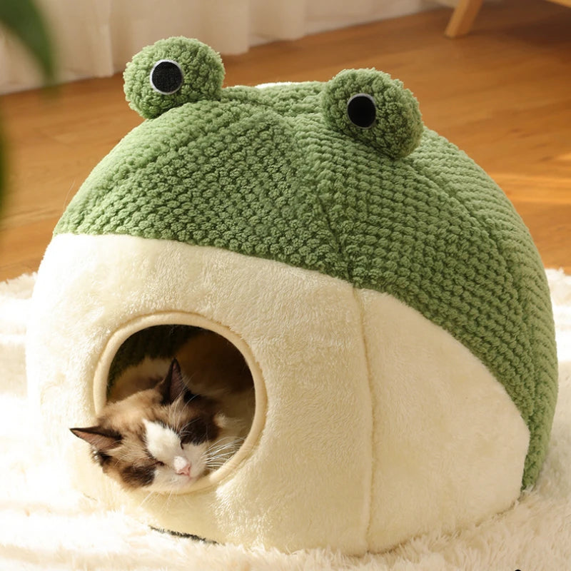 Winter Warm Dog Cat Nest Den - Plush Semi-Enclosed Frog Mattress - My Pet Serenity