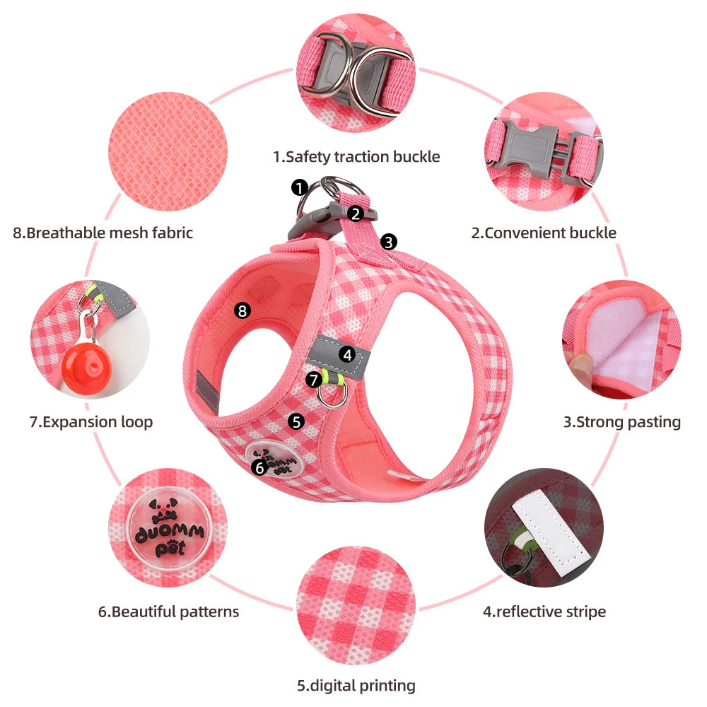 Checkered Pet Harness and Leash Set for Small Dogs & Cats, Breathable - My Pet Serenity