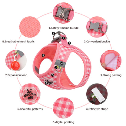 Checkered Pet Harness and Leash Set for Small Dogs & Cats, Breathable - My Pet Serenity