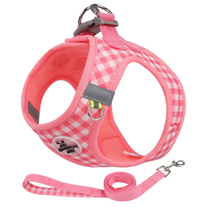 Checkered Pet Harness and Leash Set for Small Dogs & Cats, Breathable - My Pet Serenity
