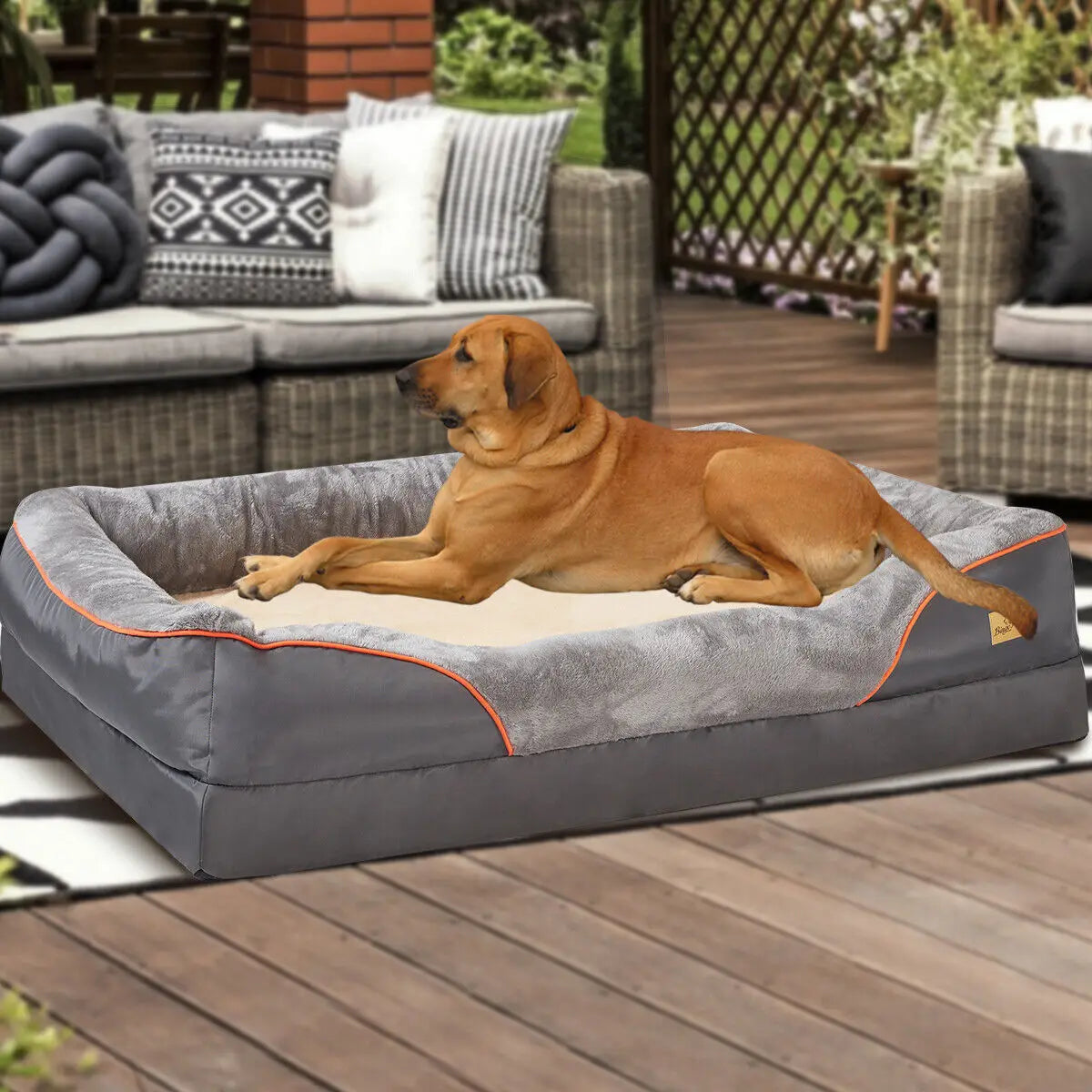 Large orthopedic memory foam dog bed with bolster and waterproof - My Pet Serenity