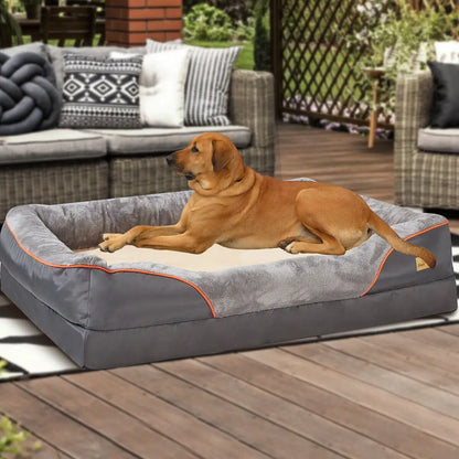 Large orthopedic memory foam dog bed with bolster and waterproof - My Pet Serenity
