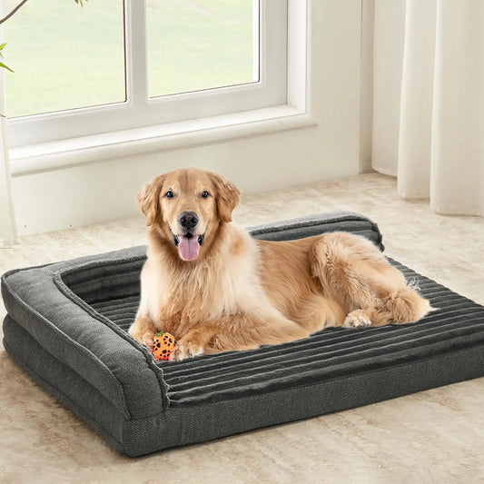 Orthopedic Dog Bed for Large Dogs - Waterproof 40x28 L-Shaped Bolster - My Pet Serenity