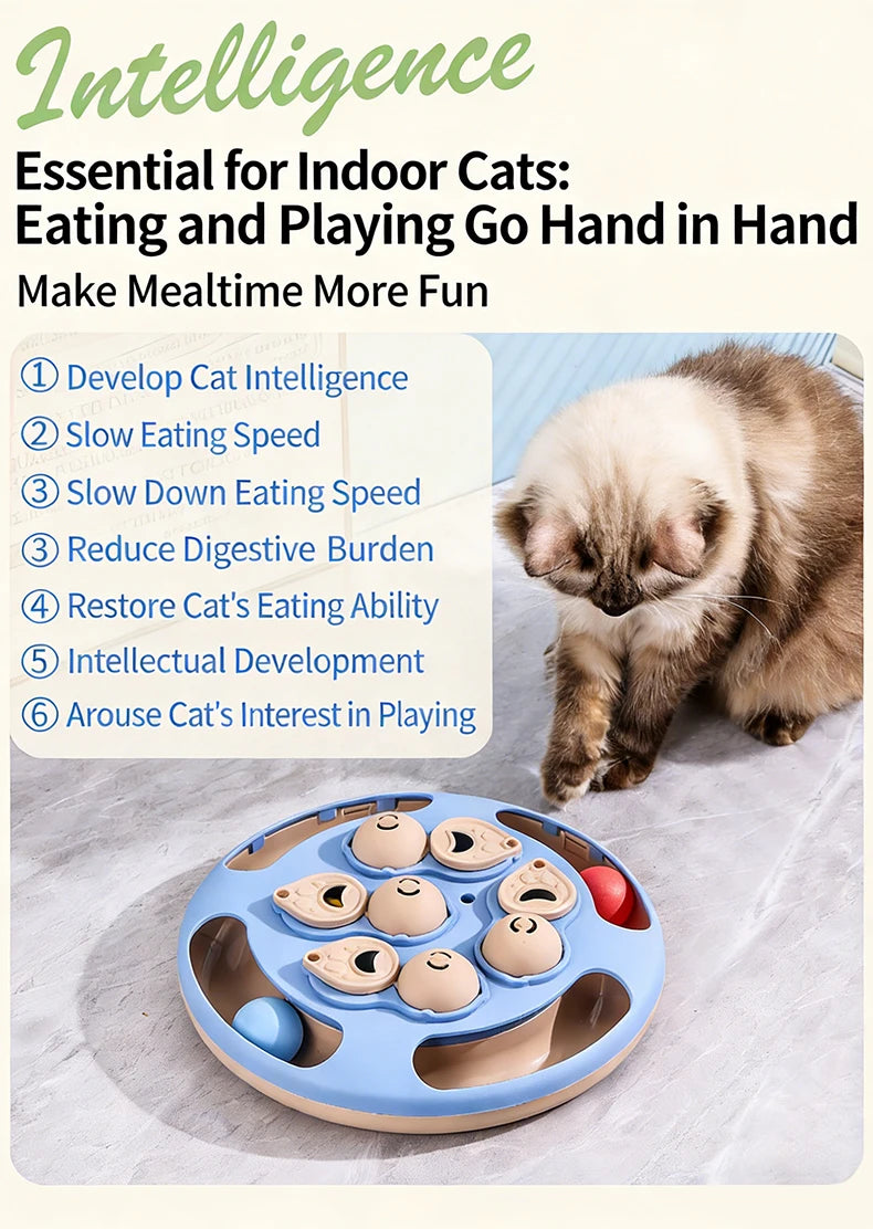 Cat Puzzle Toy Slow Feeder for Indoor Cats, Interactive Turntable - My Pet Serenity