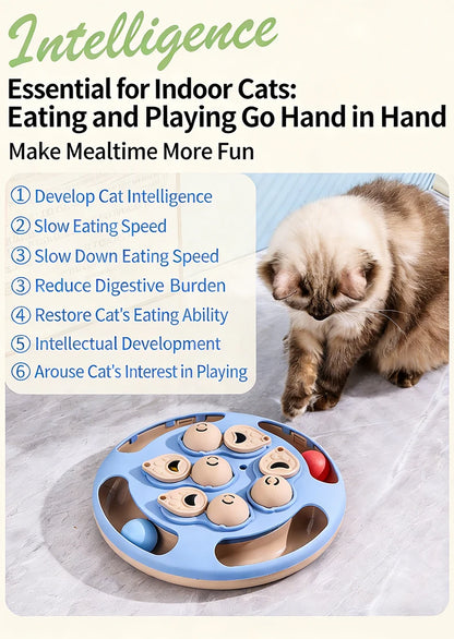 Cat Puzzle Toy Slow Feeder for Indoor Cats, Interactive Turntable - My Pet Serenity