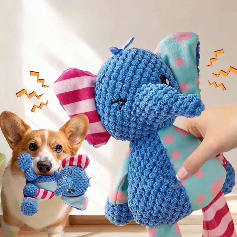 Dog Plush Toy Elephant Squeaky Chew, Bite-Resistant Teething Toy - My Pet Serenity