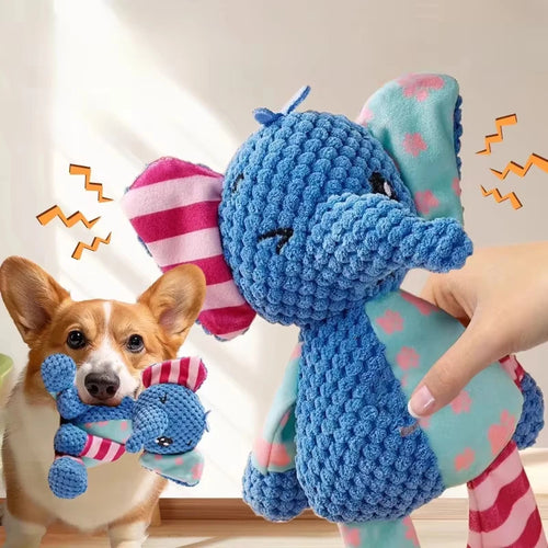 Dog Plush Toy Elephant Squeaky Chew, Bite-Resistant Teething Toy - My Pet Serenity