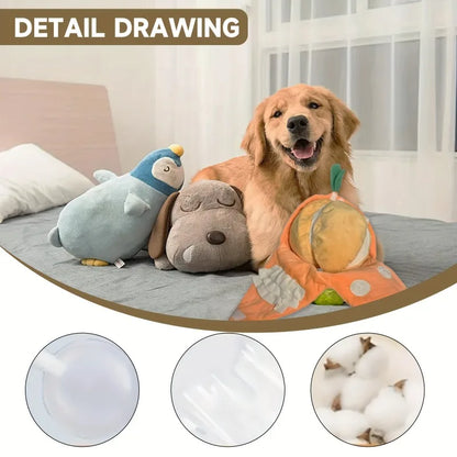 Orange hide-and-seek plush dog toy with squeaker and crinkle puzzle - My Pet Serenity