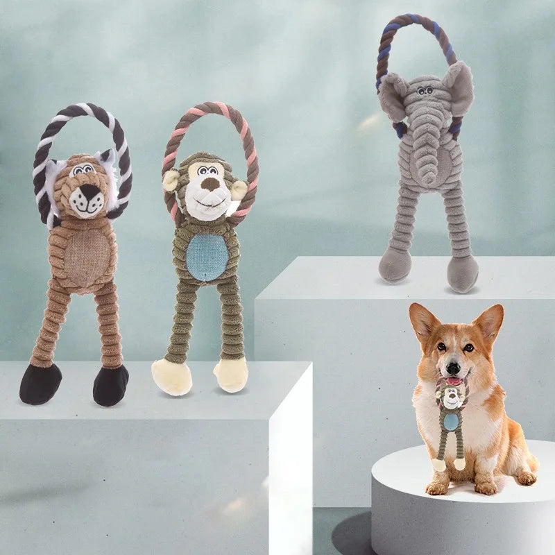 Dog Plush Squeaky Toy Set Lion, Elephant, Monkey – Interactive Chew - My Pet Serenity