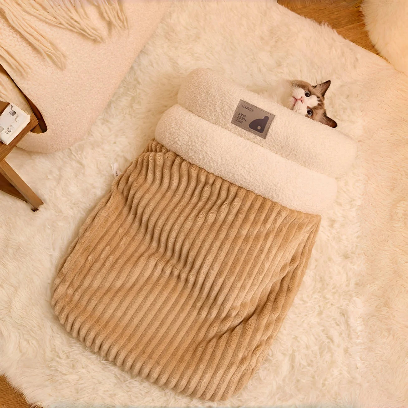 Thermal Cat Cave Bed with Enclosed Sleeping Bag for Anxious Cats - My Pet Serenity