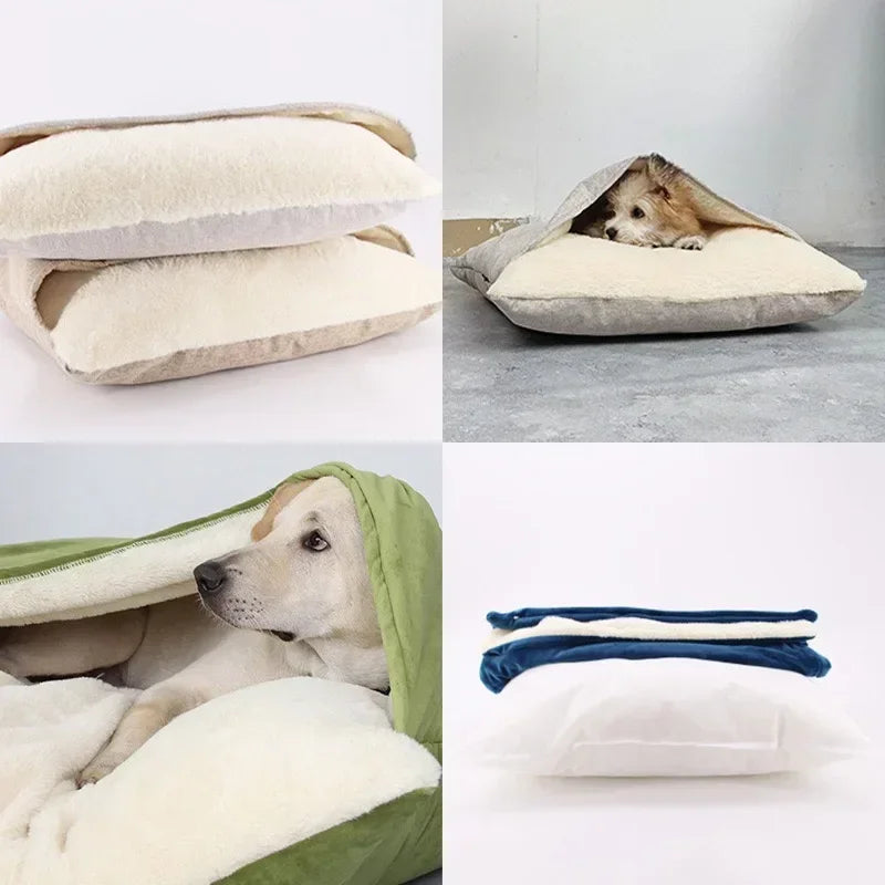 Large dog bed with removable cover, warm kennel and blanket - My Pet Serenity