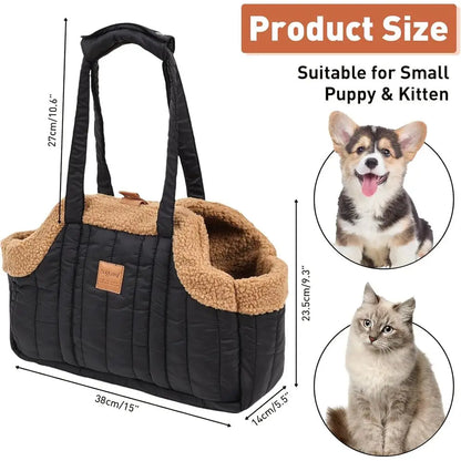Small Dog Carrier Tote Winter Fleece, Harness Clip, Waterproof Bag - My Pet Serenity