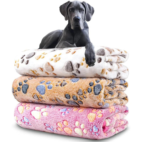 Warm fleece pet blanket for dogs and cats with paw print design, small - My Pet Serenity