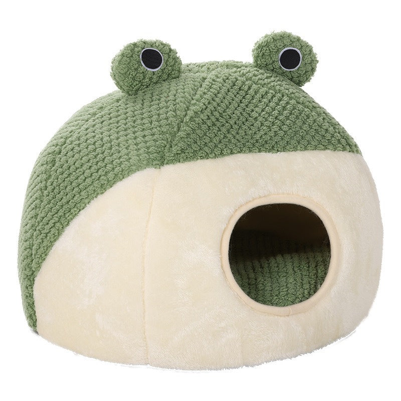 Winter Warm Dog Cat Nest Den - Plush Semi-Enclosed Frog Mattress - My Pet Serenity
