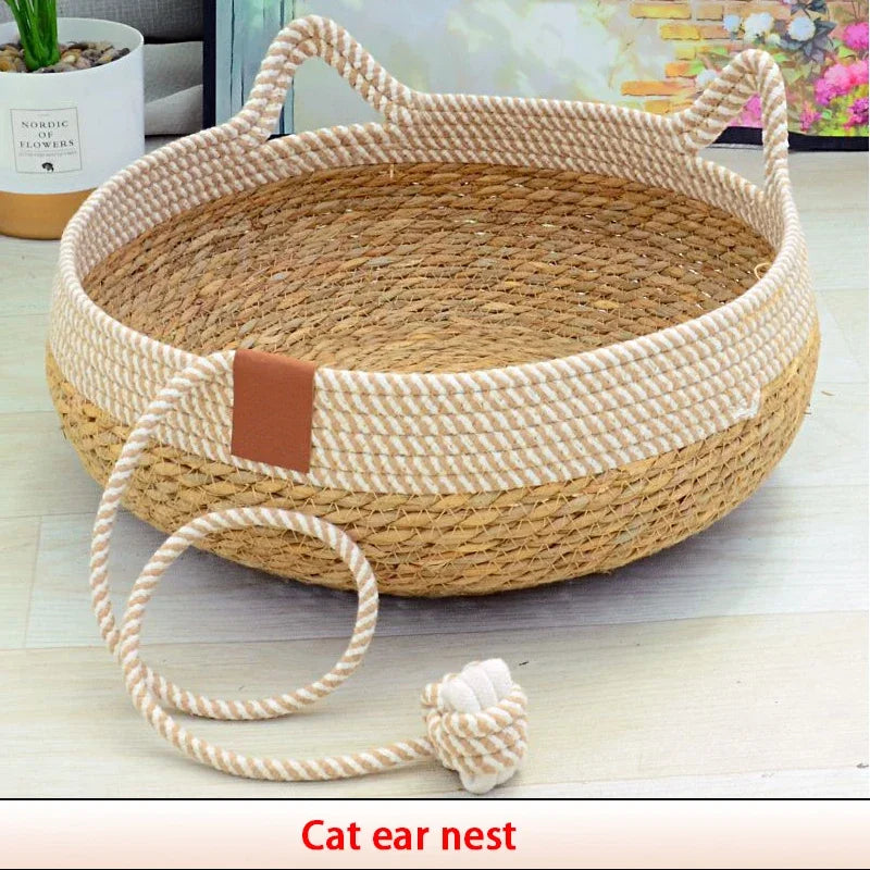 Four-Seasons Woven Cat Bed with Removable Cover, Washable - My Pet Serenity