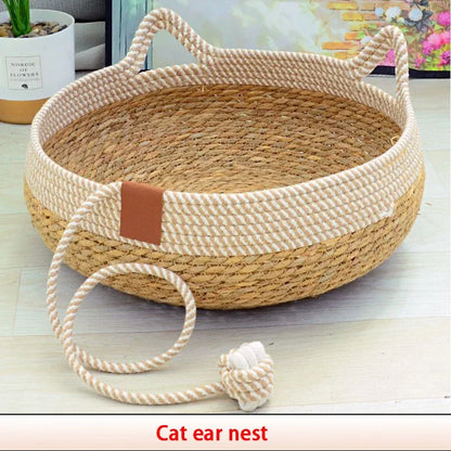 Four-Seasons Woven Cat Bed with Removable Cover, Washable - My Pet Serenity