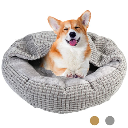 Hooded Orthopedic Donut Dog Bed Fluffy Washable Non-Slip Calming Cave - My Pet Serenity