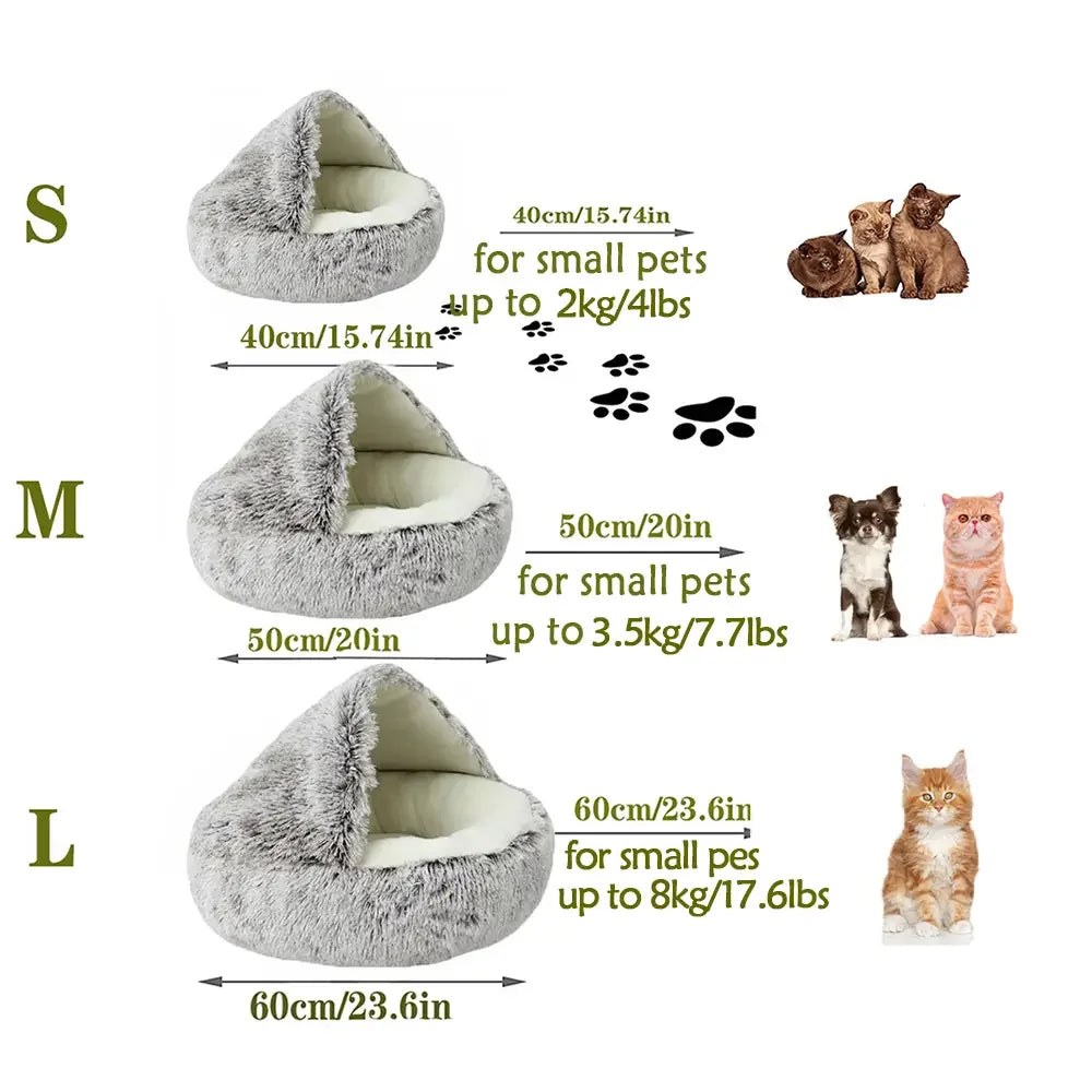 Round Plush Cat Bed with Hooded Cave - Cozy Doughnut Bed for Cats - My Pet Serenity