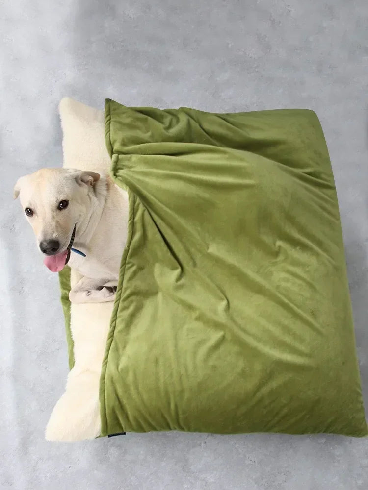Large dog bed with removable cover, warm kennel and blanket - My Pet Serenity