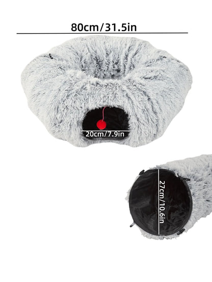 Winter Plush Cat Bed with Tunnel for Indoor Cats - Donut Peephole - My Pet Serenity
